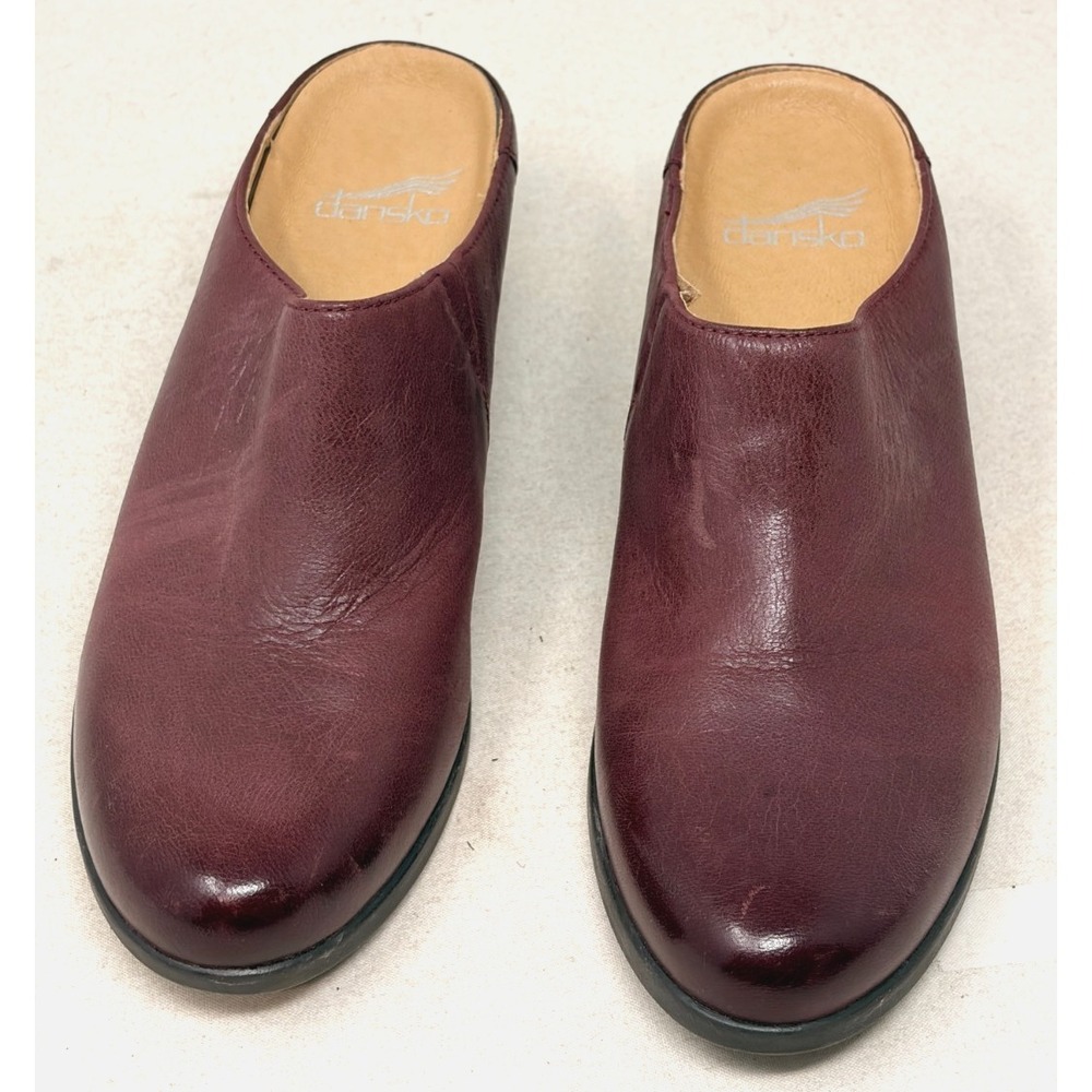 Dansko Berry Burgundy Leather Mule Clogs Slip On Comfort Shoes Women's EU 38